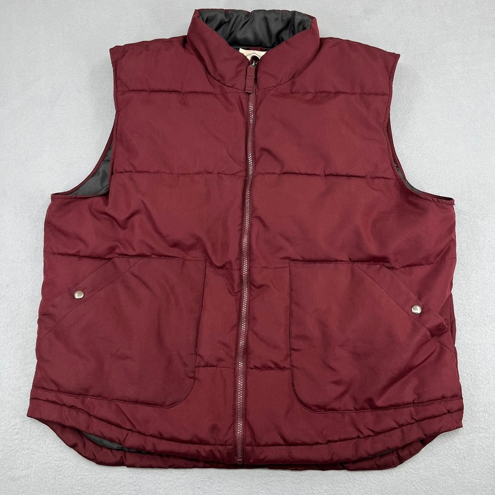 St Johns Bay Mens Puffer Vest XXL Burgundy Maroon Quilted Full Zip Sleeveless